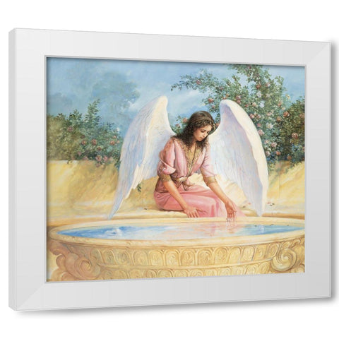 Angel and Fountain White Modern Wood Framed Art Print by Unknown