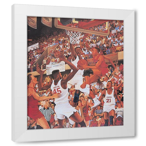 Basketball Dunk White Modern Wood Framed Art Print by Unknown