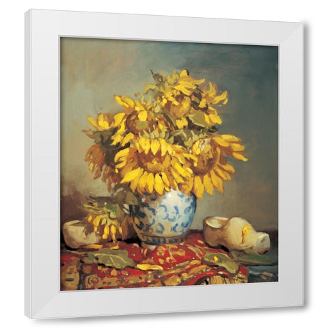 Sunflowers in Vase I White Modern Wood Framed Art Print by Unknown