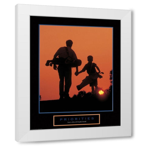 Priorities - Father and Son Golfing White Modern Wood Framed Art Print by Unknown