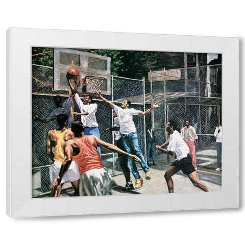 Basketball Pick Up White Modern Wood Framed Art Print by Unknown