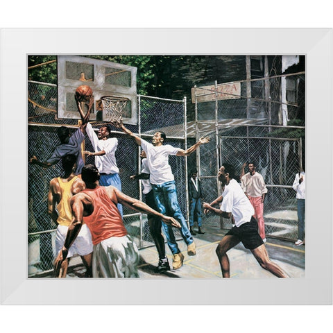 Basketball Pick Up White Modern Wood Framed Art Print by Unknown