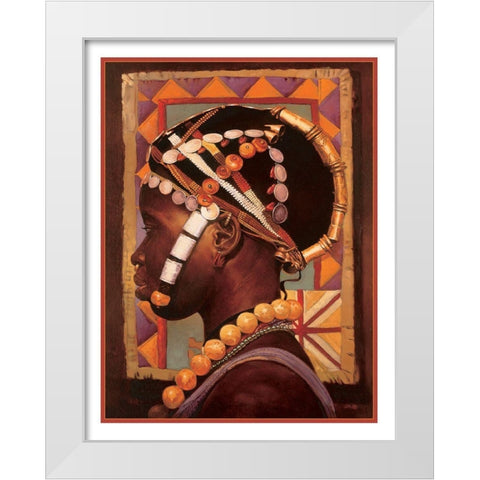African Head Dress White Modern Wood Framed Art Print by Unknown