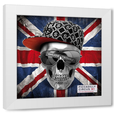 Skull Union Jack White Modern Wood Framed Art Print by Braun Studio