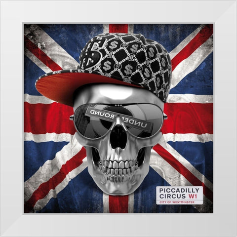 Skull Union Jack White Modern Wood Framed Art Print by Braun Studio