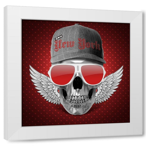 Red Skull NY White Modern Wood Framed Art Print by Braun Studio