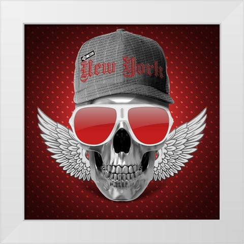 Red Skull NY White Modern Wood Framed Art Print by Braun Studio