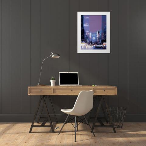 New York La nuit White Modern Wood Framed Art Print by Doutreleau