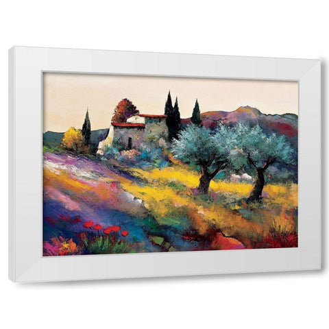 Le mas sur la colline White Modern Wood Framed Art Print by Keiflin, Roger
