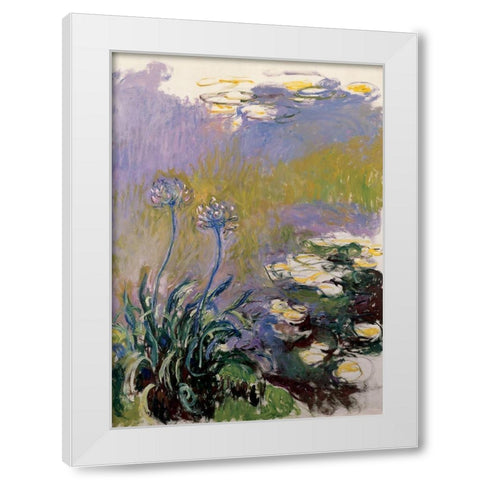 Les agapanthes White Modern Wood Framed Art Print by Monet, Claude