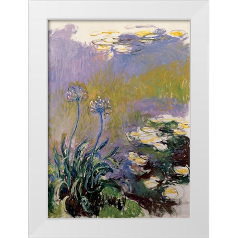 Les agapanthes White Modern Wood Framed Art Print by Monet, Claude