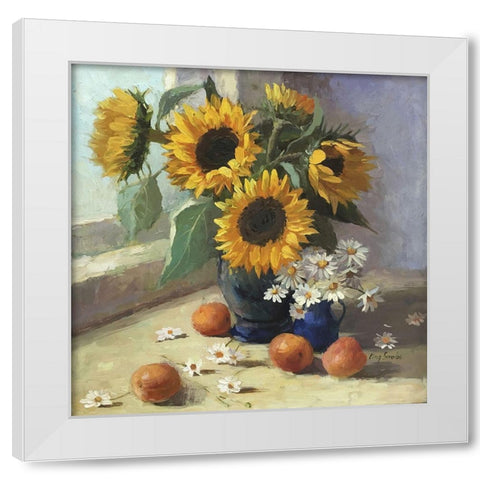 Still Life with Sunflowers White Modern Wood Framed Art Print by Strube, Ling