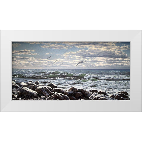 Sea and Stones II White Modern Wood Framed Art Print by Adamov, Alexey