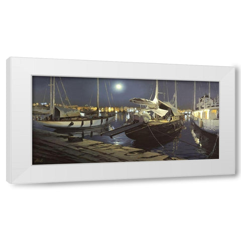 A Night Port White Modern Wood Framed Art Print by Adamov, Alexey