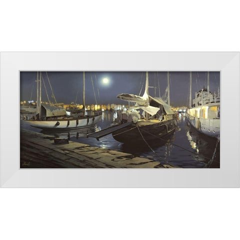 A Night Port White Modern Wood Framed Art Print by Adamov, Alexey