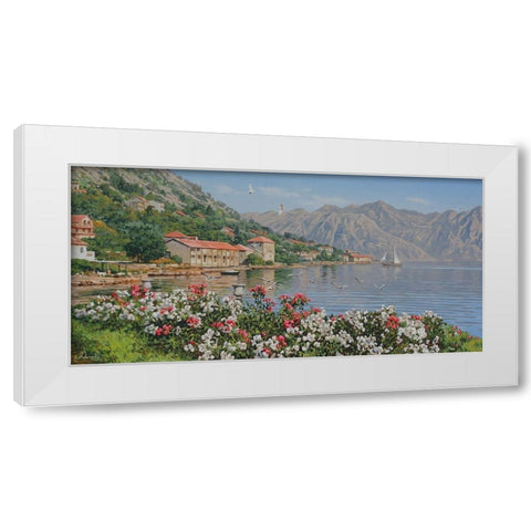 Kotor Bay White Modern Wood Framed Art Print by Adamov, Alexey