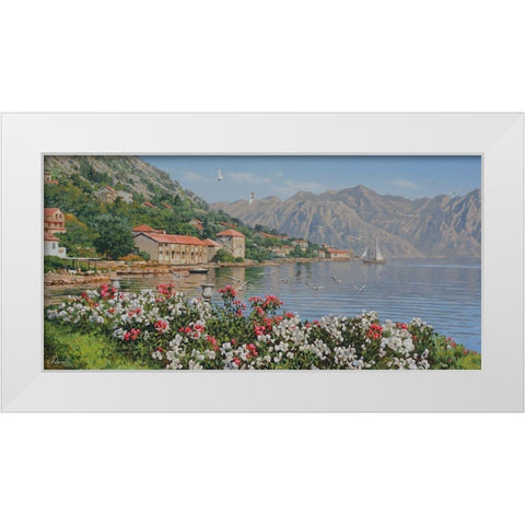 Kotor Bay White Modern Wood Framed Art Print by Adamov, Alexey