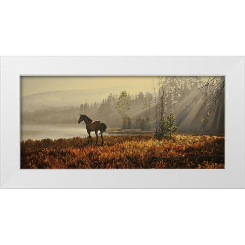 Landscape with a Horse White Modern Wood Framed Art Print by Adamov, Alexey