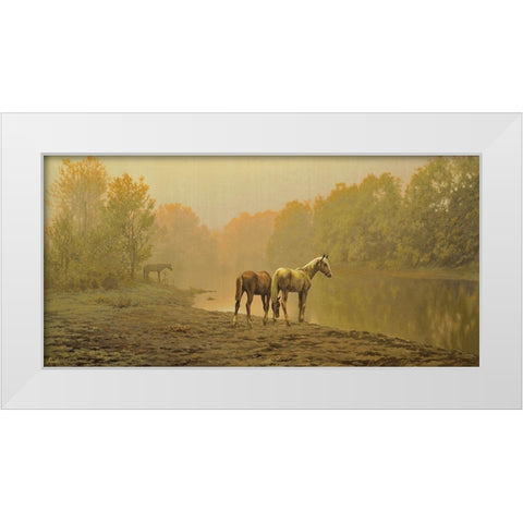Horses in the Fog White Modern Wood Framed Art Print by Adamov, Alexey
