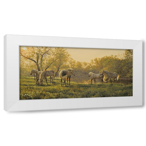 In the Morning by the River White Modern Wood Framed Art Print by Adamov, Alexey