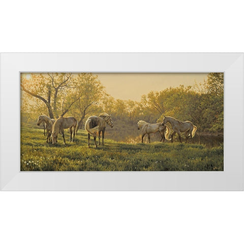 In the Morning by the River White Modern Wood Framed Art Print by Adamov, Alexey
