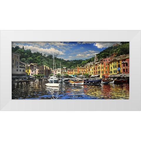 Town by the Sea White Modern Wood Framed Art Print by Adamov, Alexey