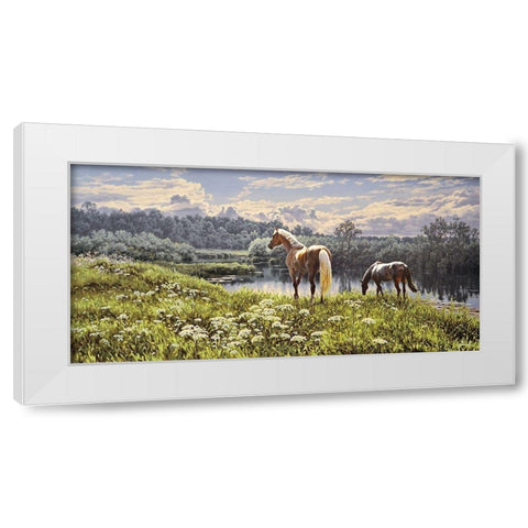 Sunny Day by the River White Modern Wood Framed Art Print by Adamov, Alexey