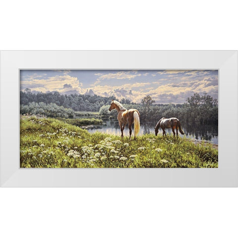 Sunny Day by the River White Modern Wood Framed Art Print by Adamov, Alexey