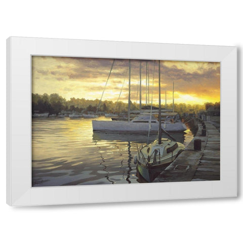 Evening Port White Modern Wood Framed Art Print by Adamov, Alexey