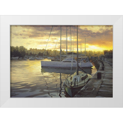 Evening Port White Modern Wood Framed Art Print by Adamov, Alexey
