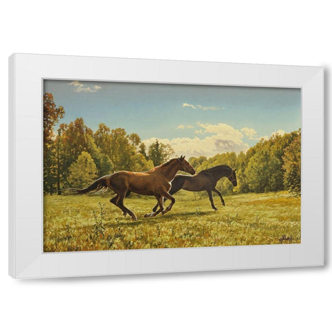 Running Horses II White Modern Wood Framed Art Print by Adamov, Alexey