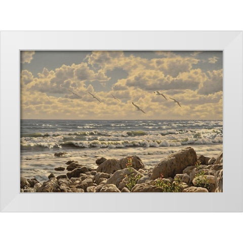 Sea, Etude of Stones White Modern Wood Framed Art Print by Adamov, Alexey