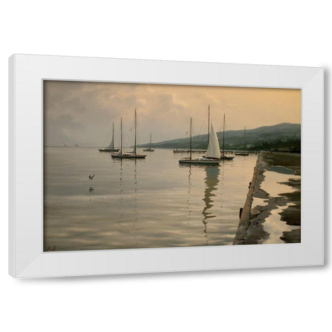 By the Port White Modern Wood Framed Art Print by Adamov, Alexey
