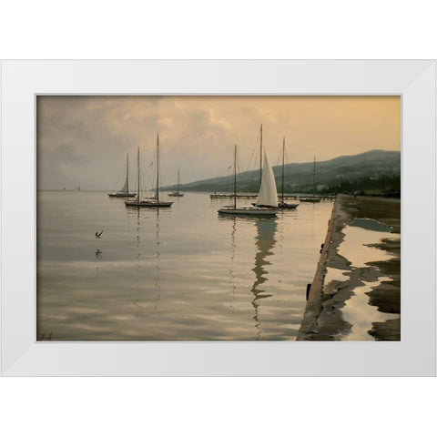 By the Port White Modern Wood Framed Art Print by Adamov, Alexey