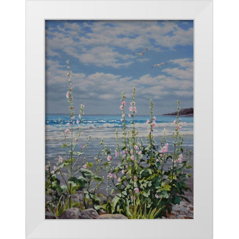 Flowers by the Sea White Modern Wood Framed Art Print by Adamov, Alexey