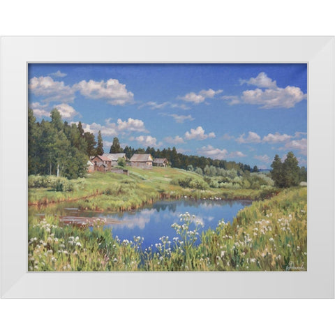 Edge of Village White Modern Wood Framed Art Print by Adamov, Alexey