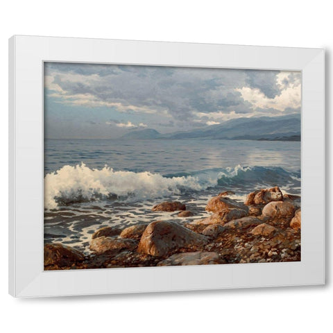 Wave in the Morning White Modern Wood Framed Art Print by Adamov, Alexey