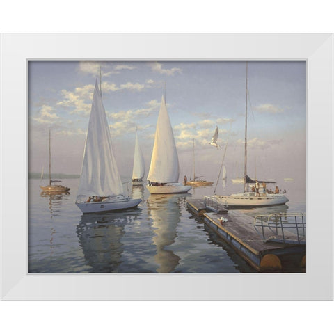 Yachts in Taganrog White Modern Wood Framed Art Print by Adamov, Alexey