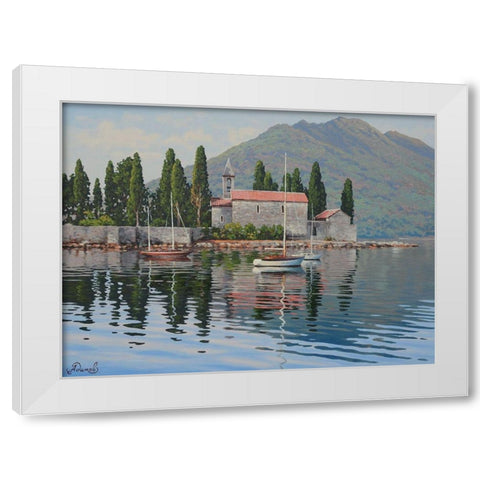Kotor Bay II White Modern Wood Framed Art Print by Adamov, Alexey