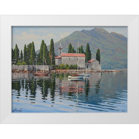 Kotor Bay II White Modern Wood Framed Art Print by Adamov, Alexey
