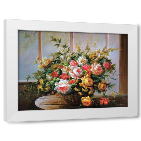Peonies in Basket White Modern Wood Framed Art Print by Tustanowska, Beata