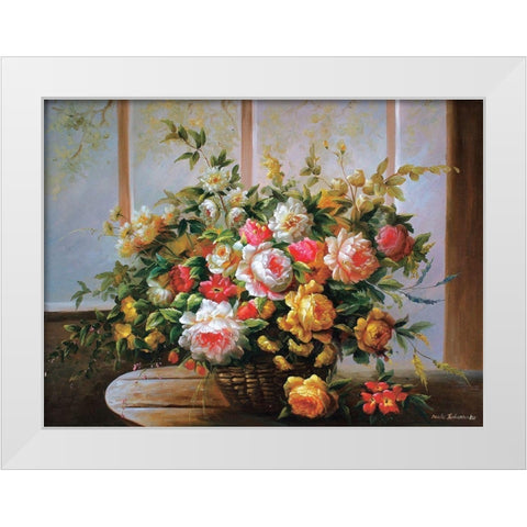 Peonies in Basket White Modern Wood Framed Art Print by Tustanowska, Beata