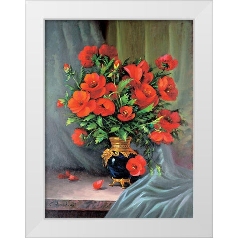 Red Poppies White Modern Wood Framed Art Print by Artov, Sergei