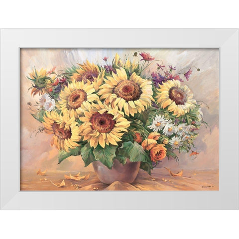 Sunflowers in Vase White Modern Wood Framed Art Print by Belousova, Irina