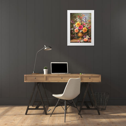 Still Life with Iris White Modern Wood Framed Art Print by Viktoria