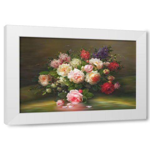 A Basket with Flowers I White Modern Wood Framed Art Print by Viktoria