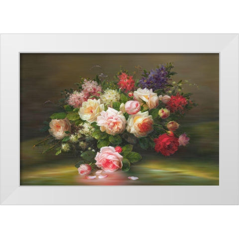 A Basket with Flowers I White Modern Wood Framed Art Print by Viktoria