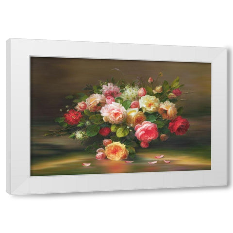 A Basket with Flowers II White Modern Wood Framed Art Print by Viktoria