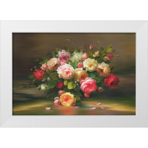 A Basket with Flowers II White Modern Wood Framed Art Print by Viktoria