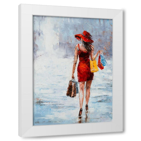 Shopping Girl in Red White Modern Wood Framed Art Print by Kowalik, Jolanta